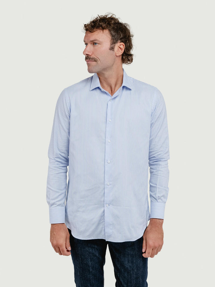 CAMICIA BIANCA A RIGHINE AZZURRE