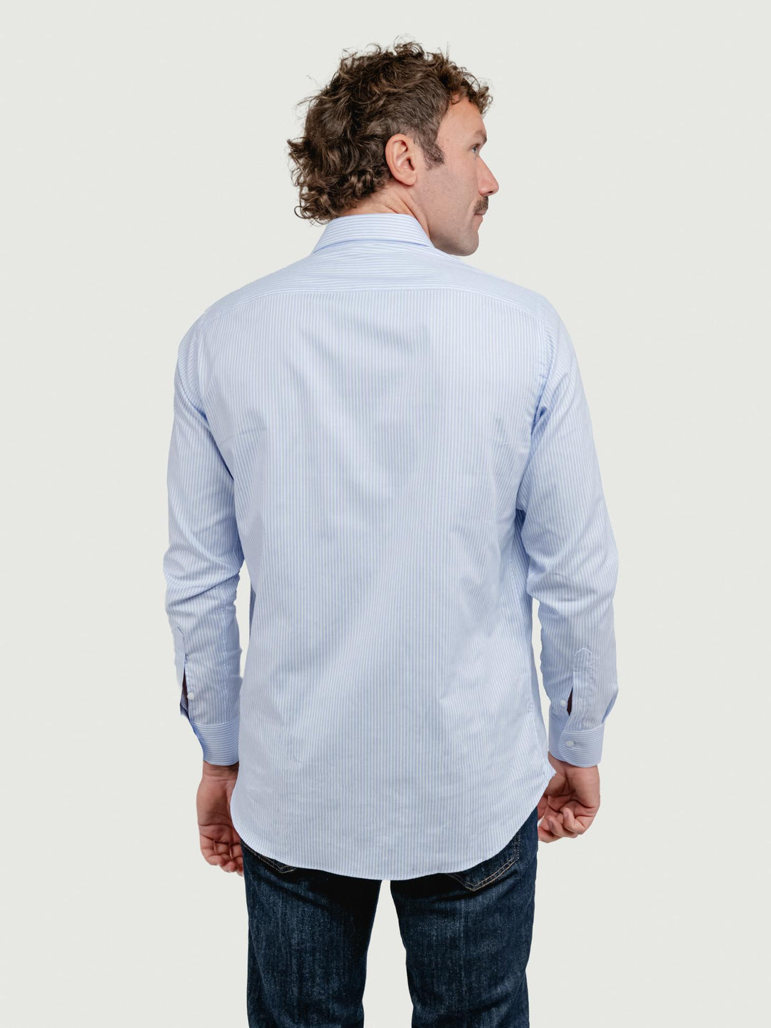 CAMICIA BIANCA A RIGHINE AZZURRE