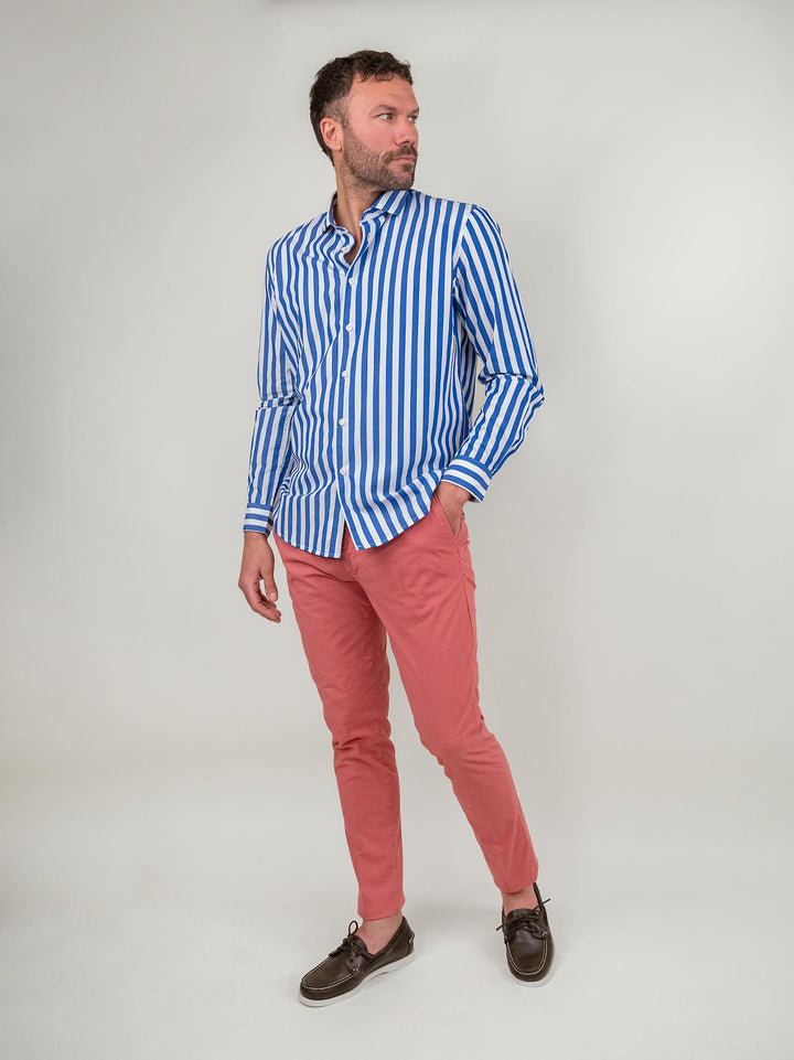 CAMICIA BIANCA A RIGONI BLU IN COTONE