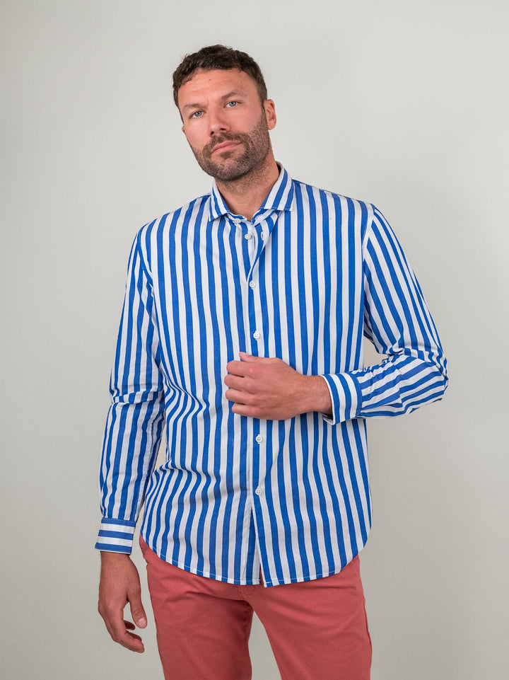 CAMICIA BIANCA A RIGONI BLU IN COTONE