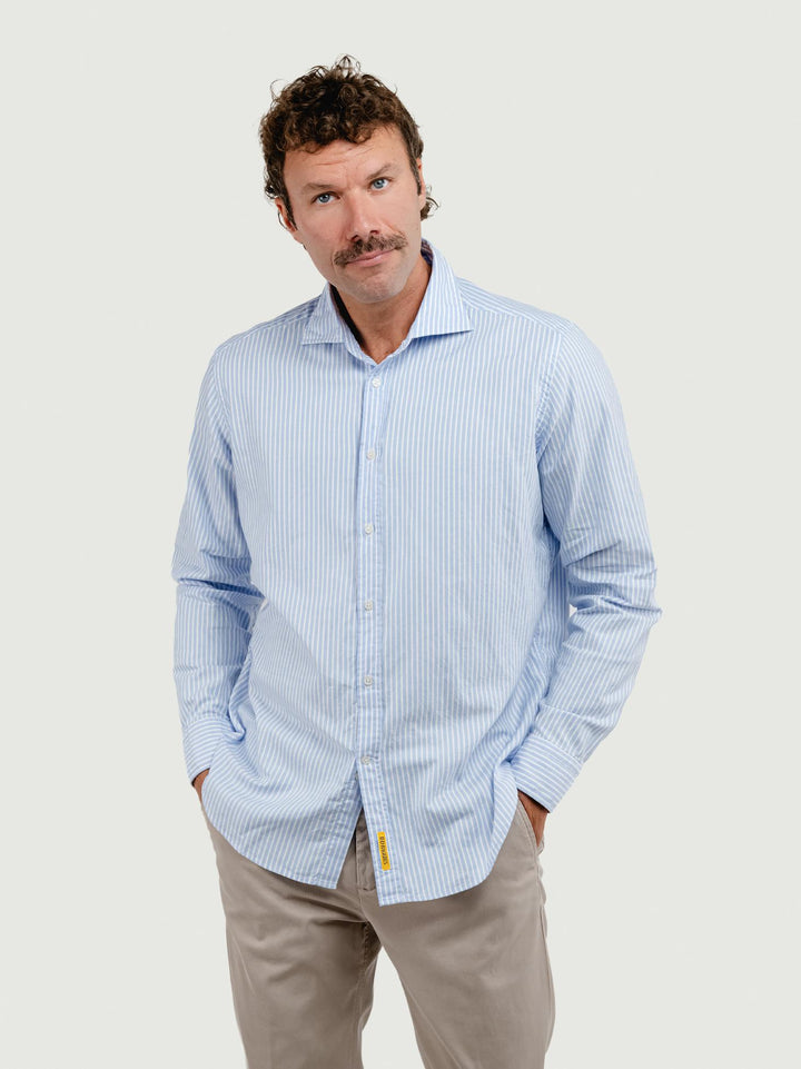 CAMICIA BRADFORD IN COTONE A RIGHE BIANCA E AZZURRA