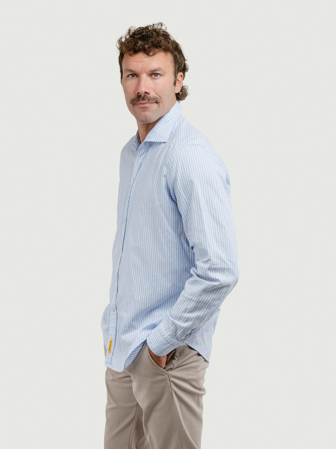 CAMICIA BRADFORD IN COTONE A RIGHE BIANCA E AZZURRA