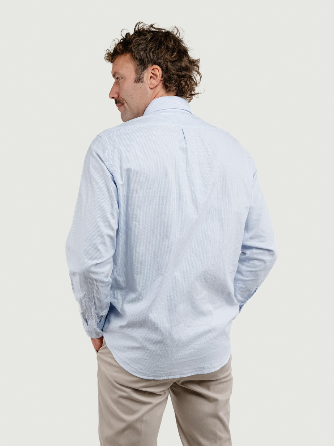 CAMICIA BRADFORD IN COTONE CON MICRORIGA BIANCA E AZZURRA