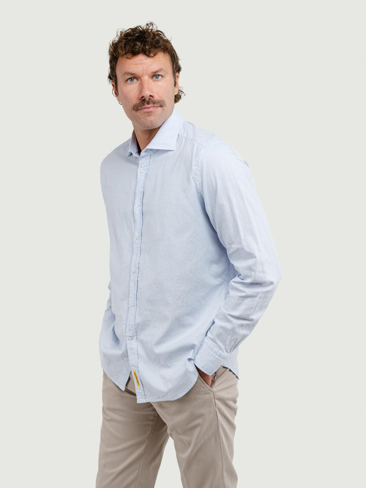 CAMICIA BRADFORD IN COTONE CON MICRORIGA BIANCA E AZZURRA
