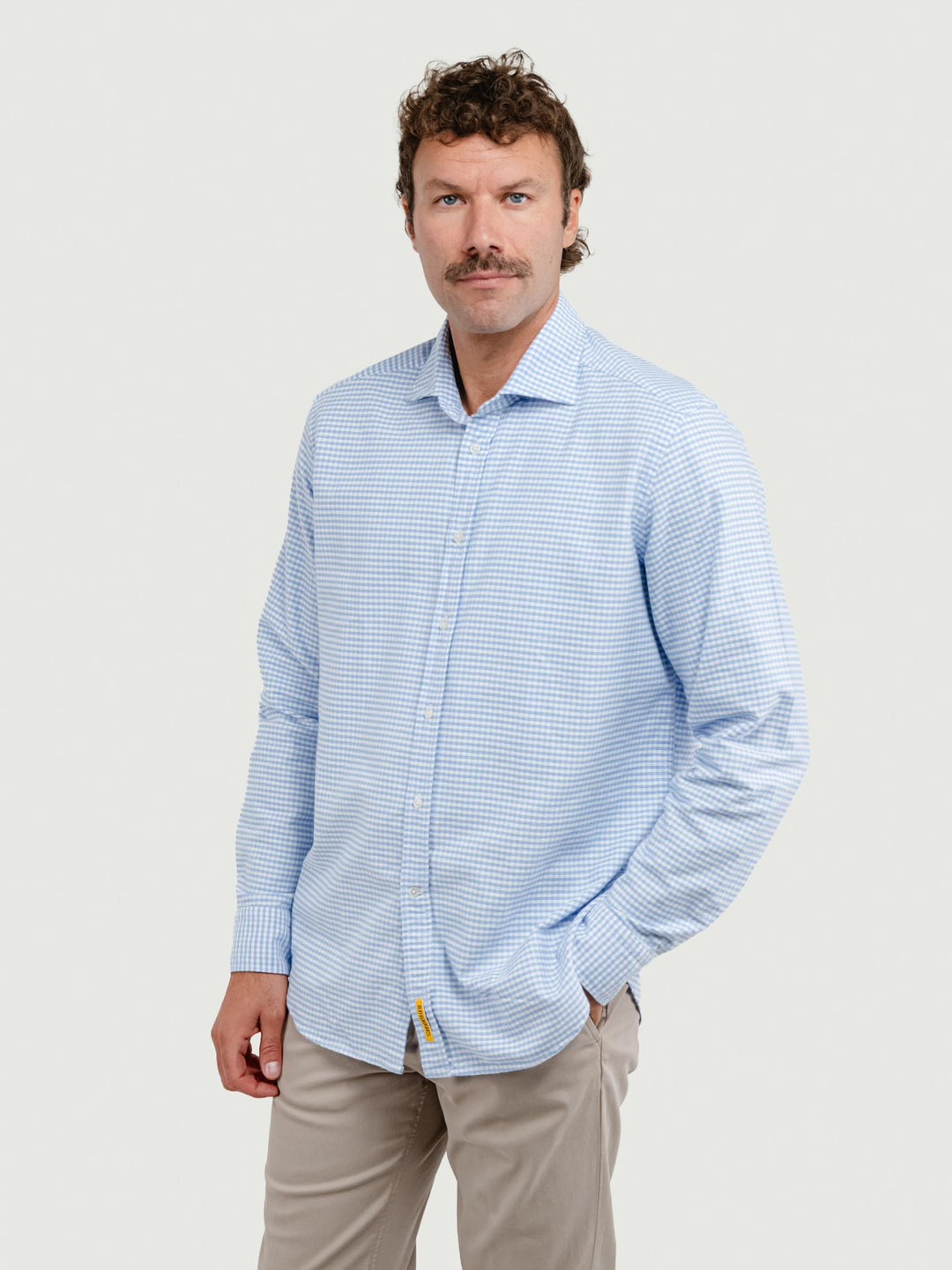 CAMICIA BRADFORD IN FLANELLA DI COTONE CON FANTASIA A QUADRETTI AZZURRI