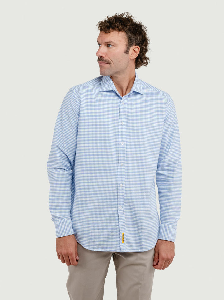 CAMICIA BRADFORD IN FLANELLA DI COTONE CON FANTASIA A QUADRETTI AZZURRI