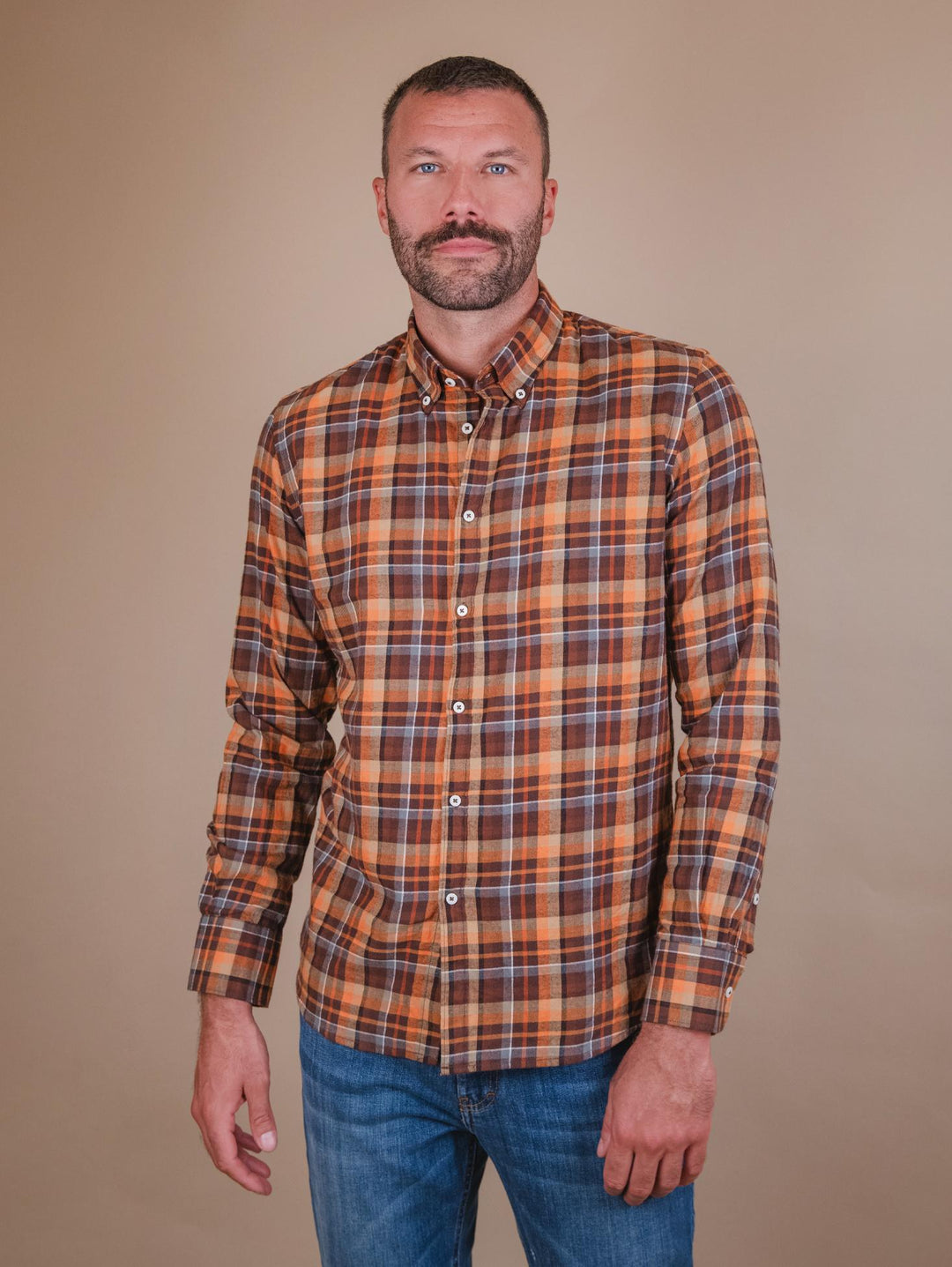 CAMICIA BUTTON DOWN IN FANTASIA TARTAN arancio