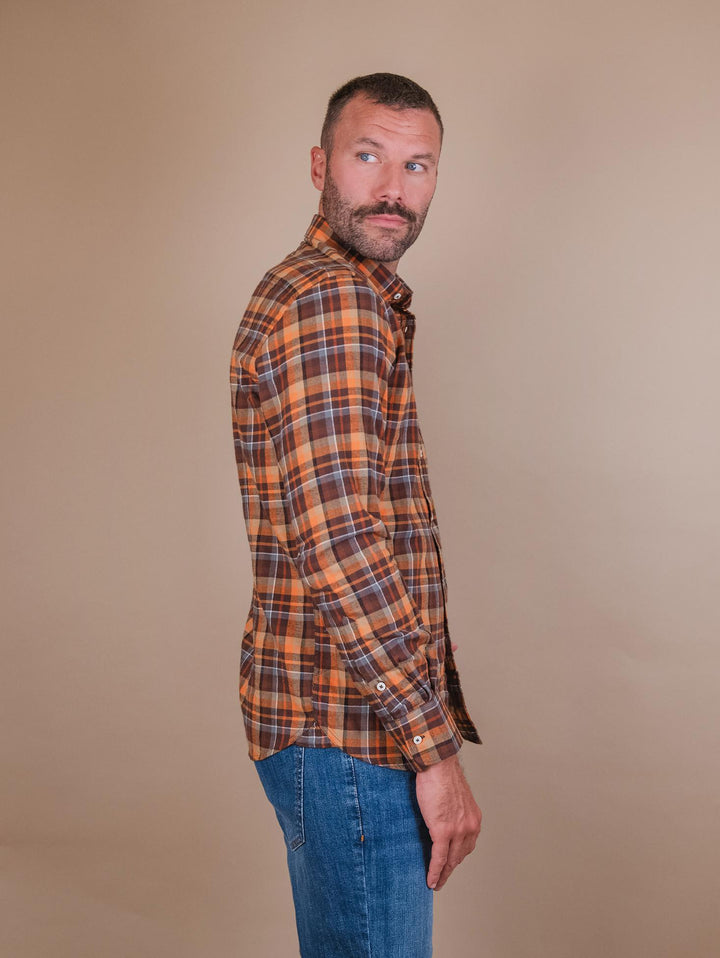 CAMICIA BUTTON DOWN IN FANTASIA TARTAN arancio