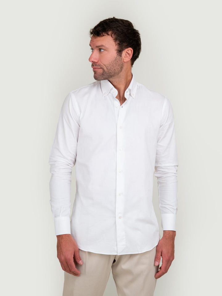 CAMICIA BUTTON DOWN SLIM IN COTONE BIANCO
