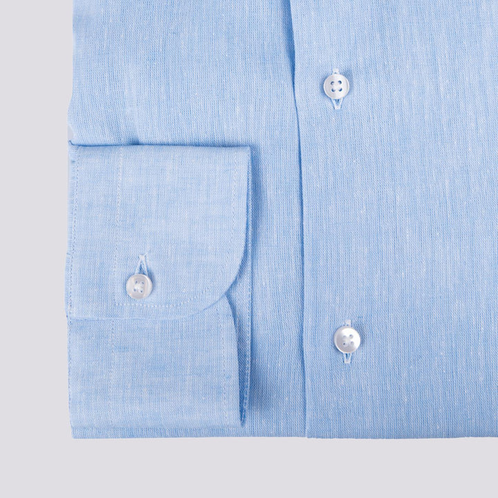 CAMICIA CLASSICA IN LINO AZZURRO TINTO FILO