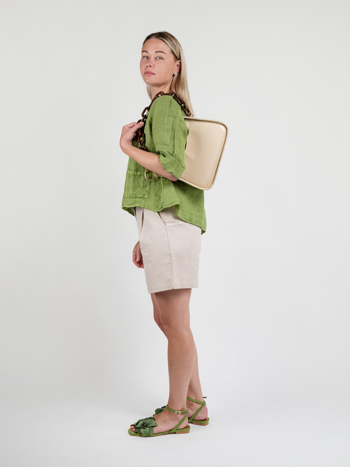 CAMICIA CON TASCHE IN LINO VERDE