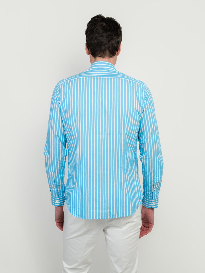 CAMICIA IN COTONE A RIGHE TURCHESI E BIANCHE