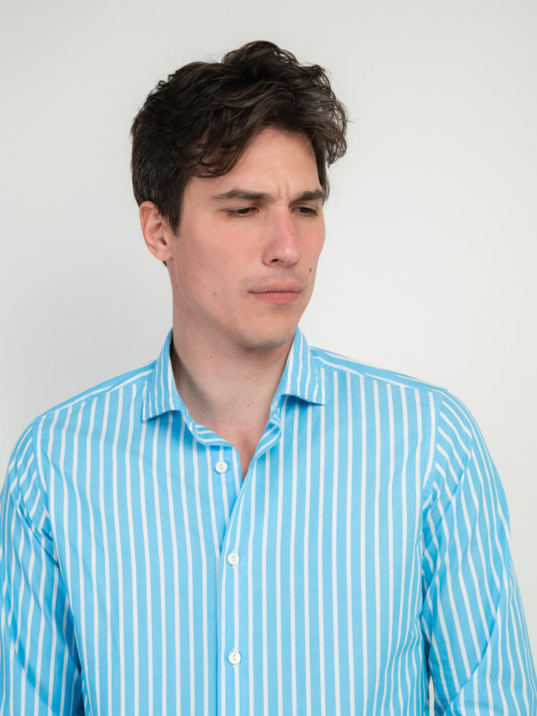 CAMICIA IN COTONE A RIGHE TURCHESI E BIANCHE