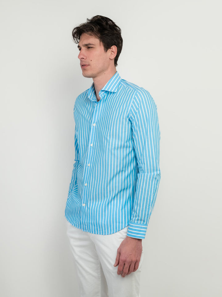 CAMICIA IN COTONE A RIGHE TURCHESI E BIANCHE