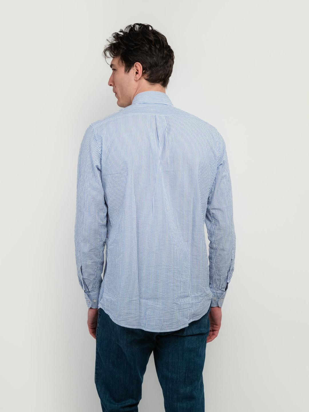 CAMICIA  IN COTONE BOTTON DOWN A RIGHE BIANCHE E AZZURRE