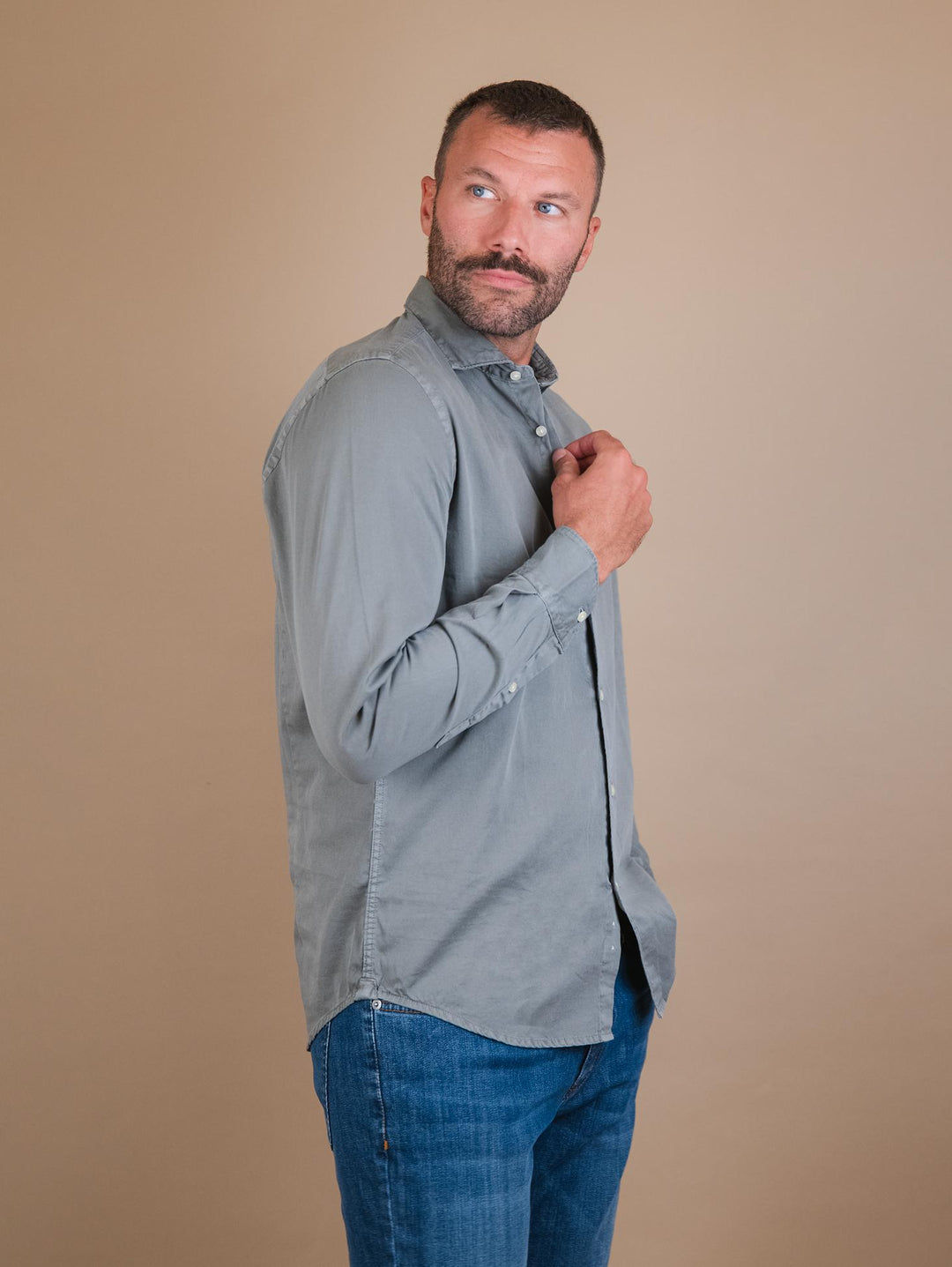 CAMICIA IN COTONE LAVATO VERDE MILITARE "JACK"