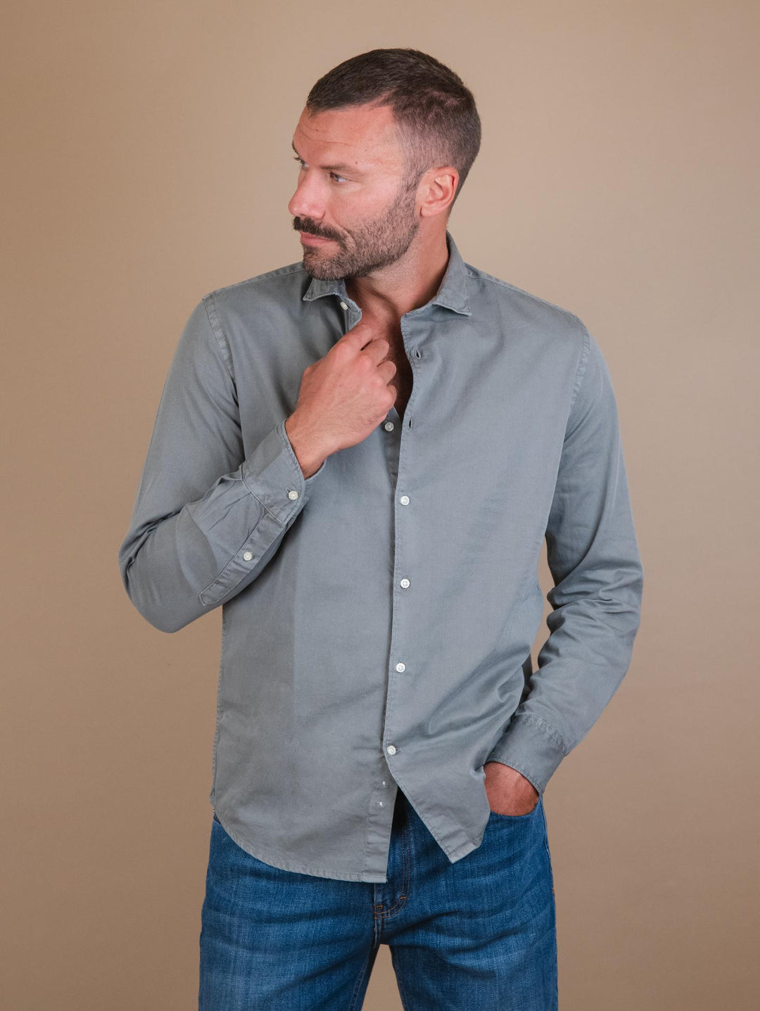 CAMICIA IN COTONE LAVATO VERDE MILITARE "JACK"