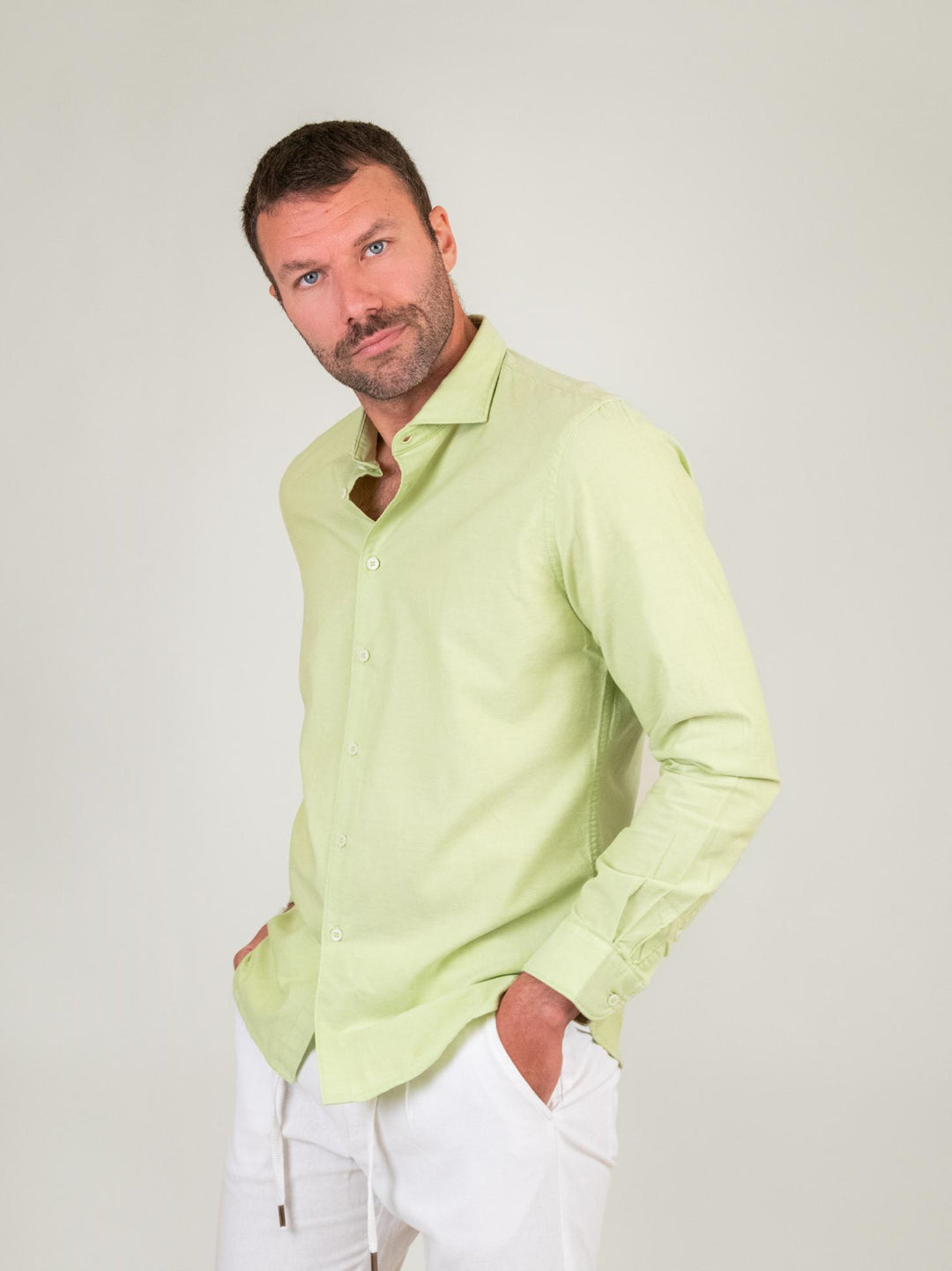 CAMICIA IN COTONE LIME CHIARO