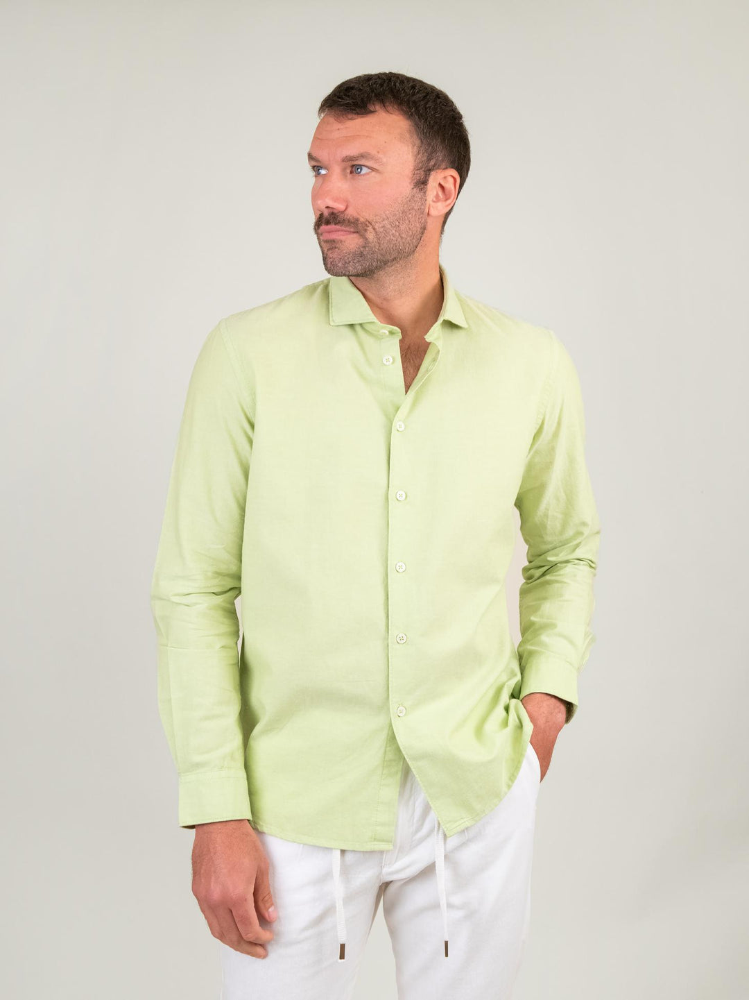 CAMICIA IN COTONE LIME CHIARO