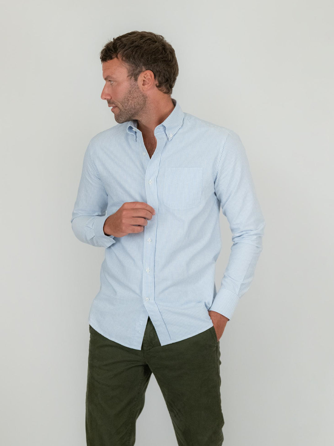 CAMICIA IN COTONE OXFORD RIGHINE AZZURRE