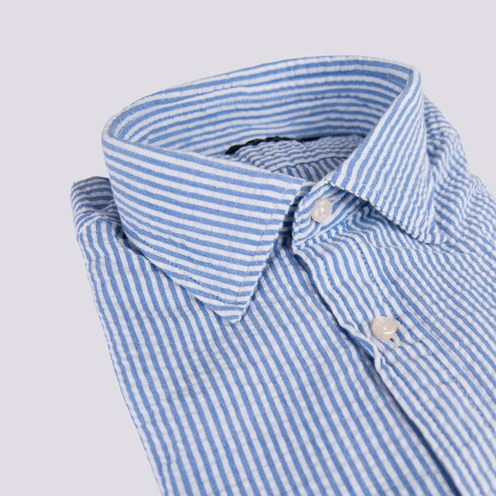 CAMICIA IN COTONE SEERSUCKER BIANCO E AZZURRO