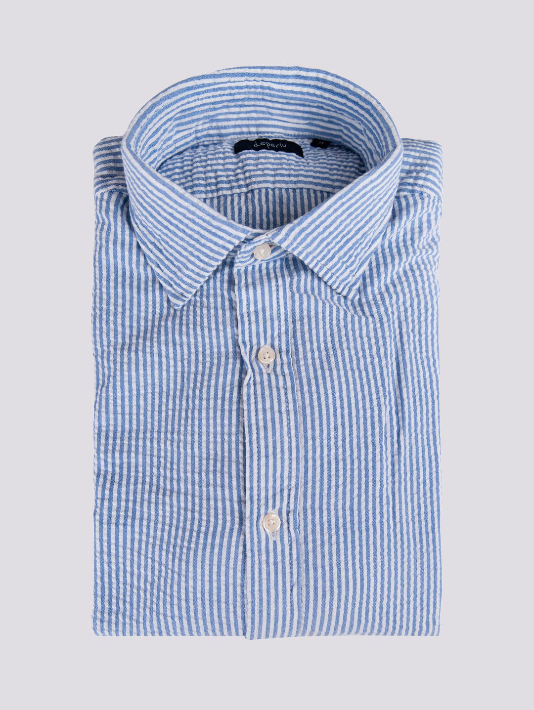 CAMICIA IN COTONE SEERSUCKER BIANCO E AZZURRO