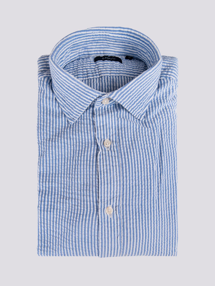 CAMICIA IN COTONE SEERSUCKER BIANCO E AZZURRO