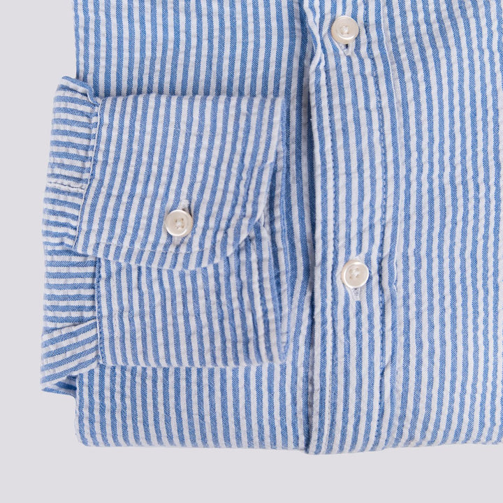 CAMICIA IN COTONE SEERSUCKER BIANCO E AZZURRO