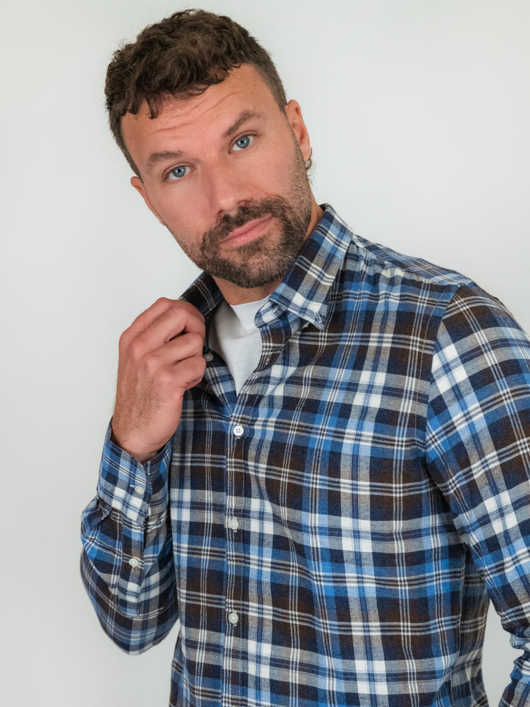 CAMICIA IN FLANELLA A QUADRI AZZURRO E BLU