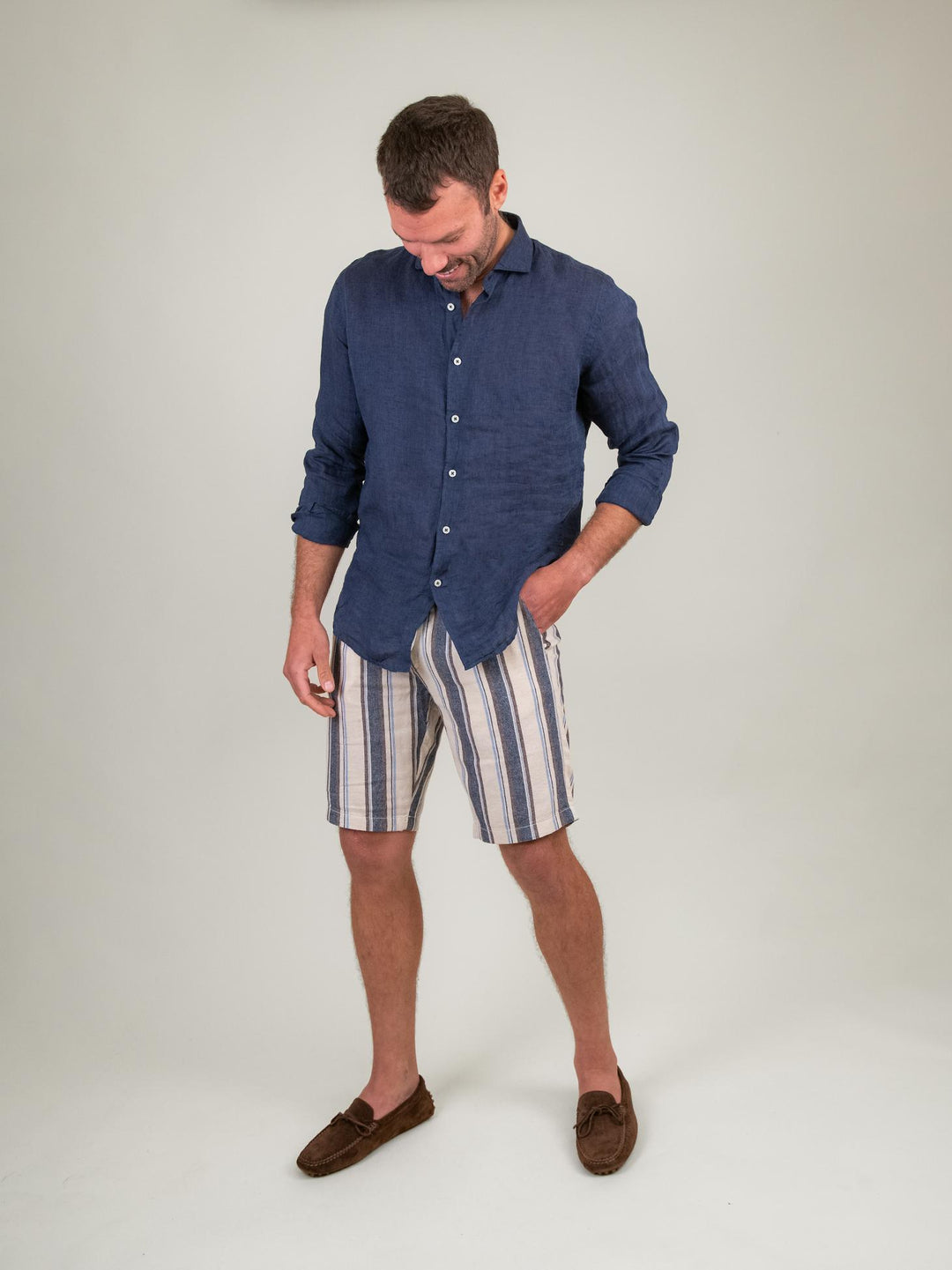 CAMICIA IN LINO BLU