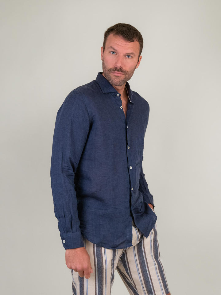 CAMICIA IN LINO BLU