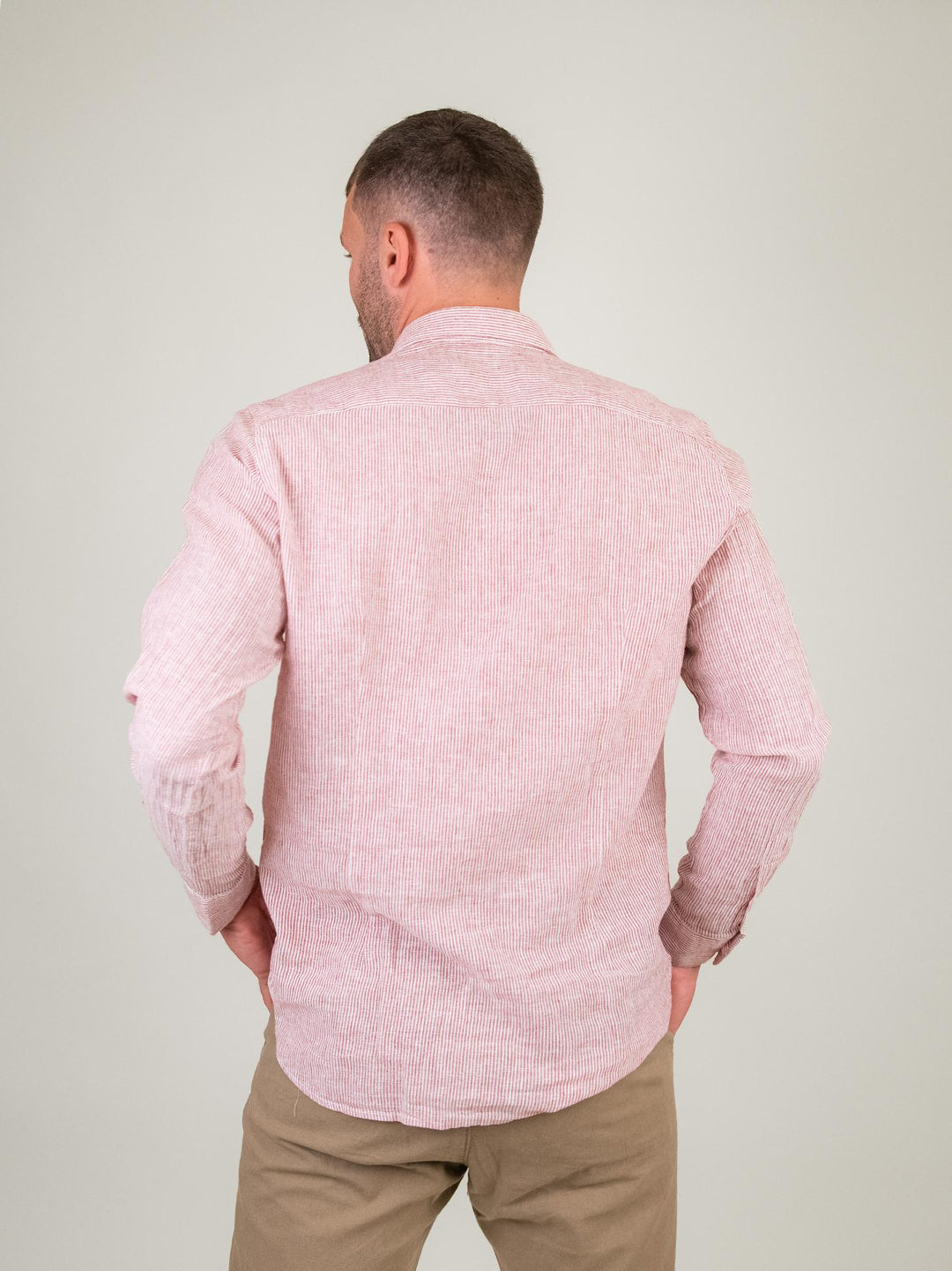 CAMICIA IN LINO E COTONE A RIGHINE BIANCHE E ROSSE