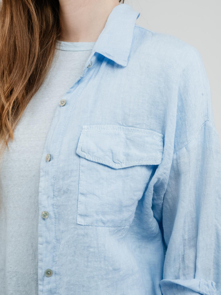 CAMICIA IN LINO POLVERE CON FONDO SFRANGIATO
