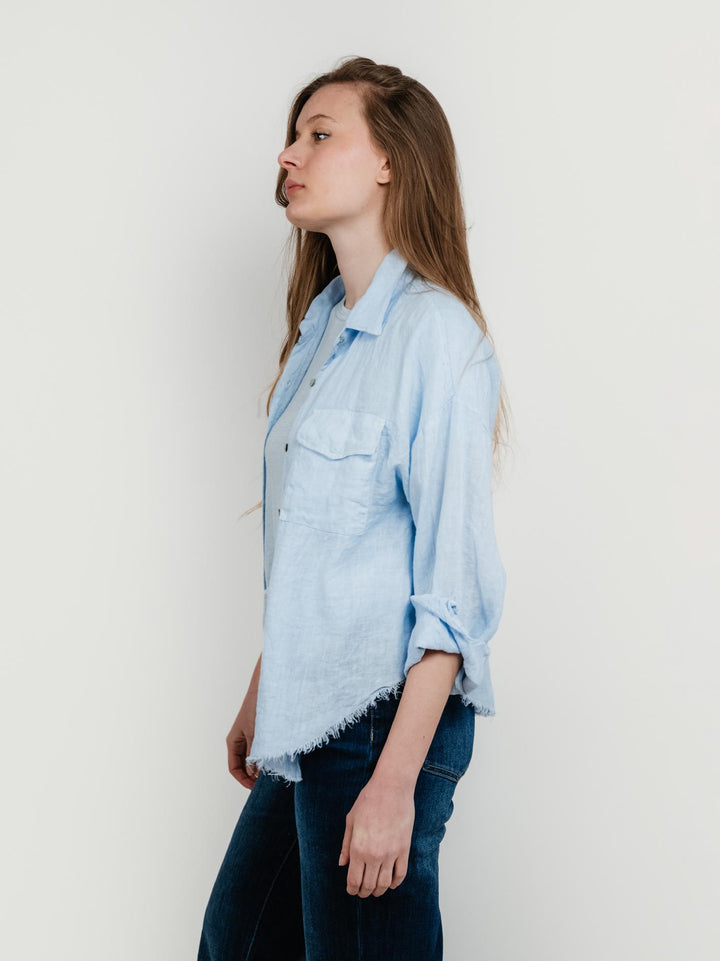 CAMICIA IN LINO POLVERE CON FONDO SFRANGIATO