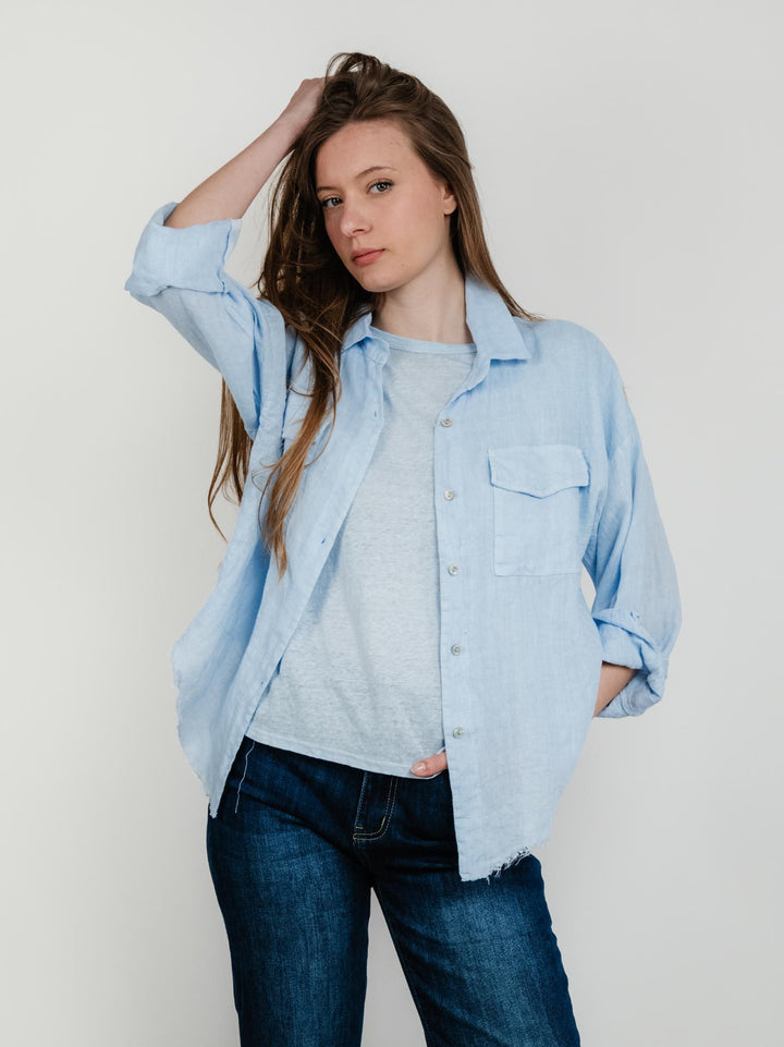 CAMICIA IN LINO POLVERE CON FONDO SFRANGIATO