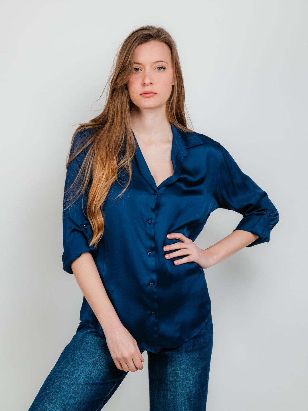 CAMICIA IN RASO BLU