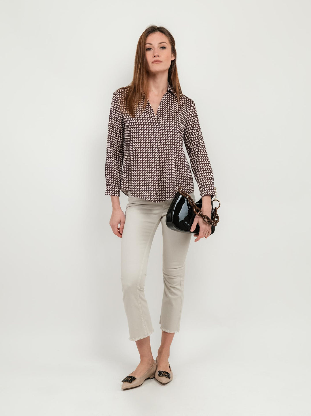 CAMICIA IN RASO CON FANTASIA MULTICOLOR BORDEAUX