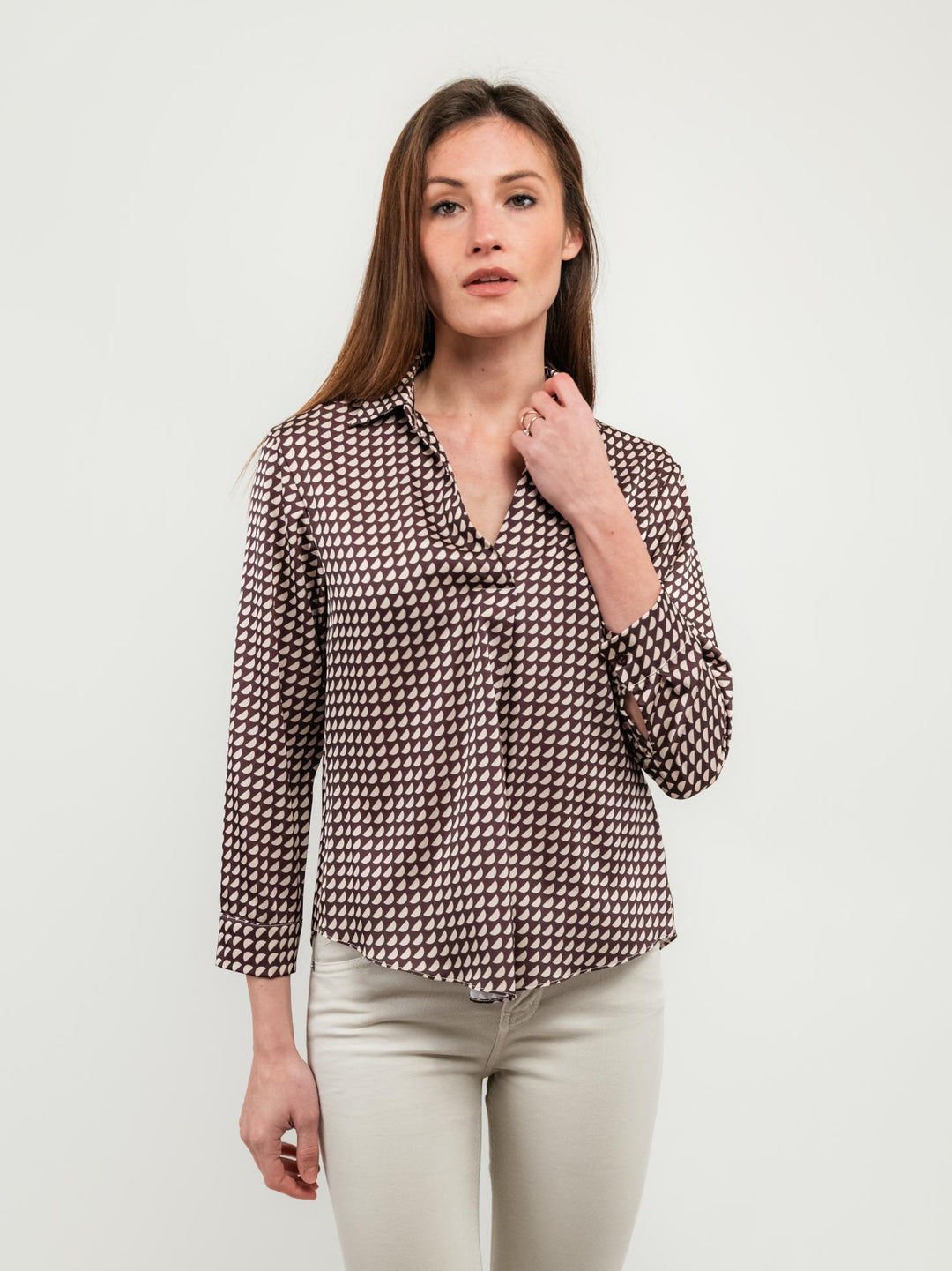 CAMICIA IN RASO CON FANTASIA MULTICOLOR BORDEAUX