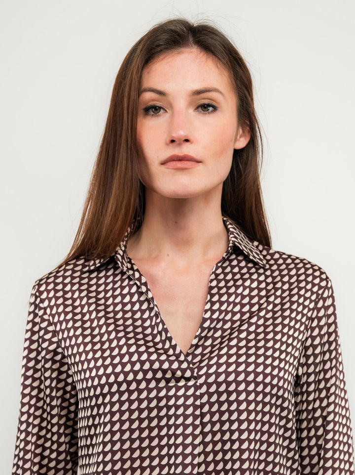 CAMICIA IN RASO CON FANTASIA MULTICOLOR BORDEAUX