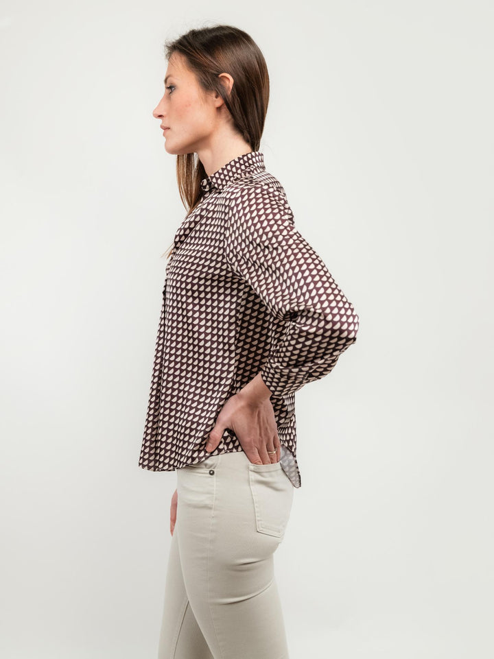 CAMICIA IN RASO CON FANTASIA MULTICOLOR BORDEAUX