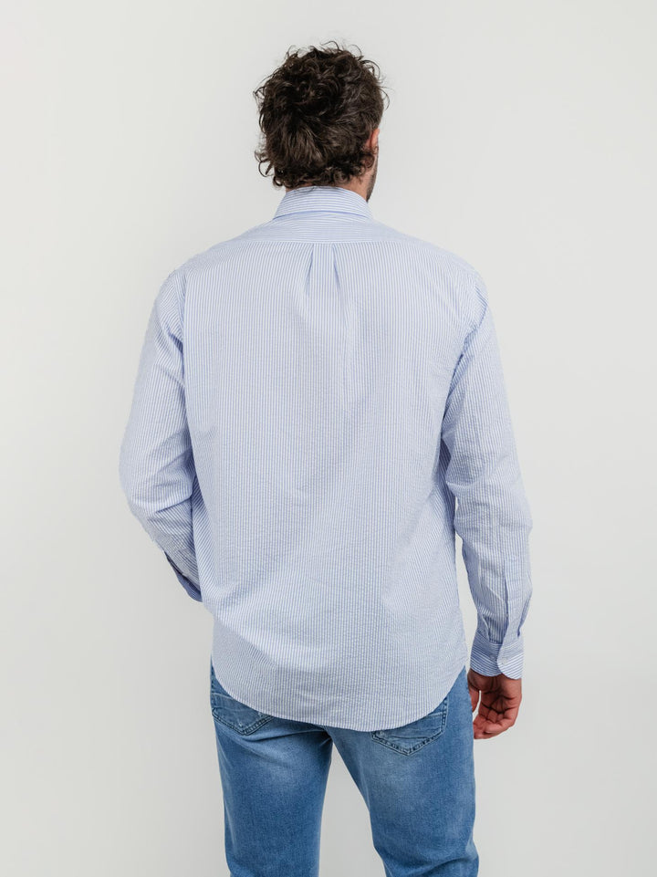 CAMICIA IN SEERKSUCKER A RIGHE BIANCHE E AZZURRE