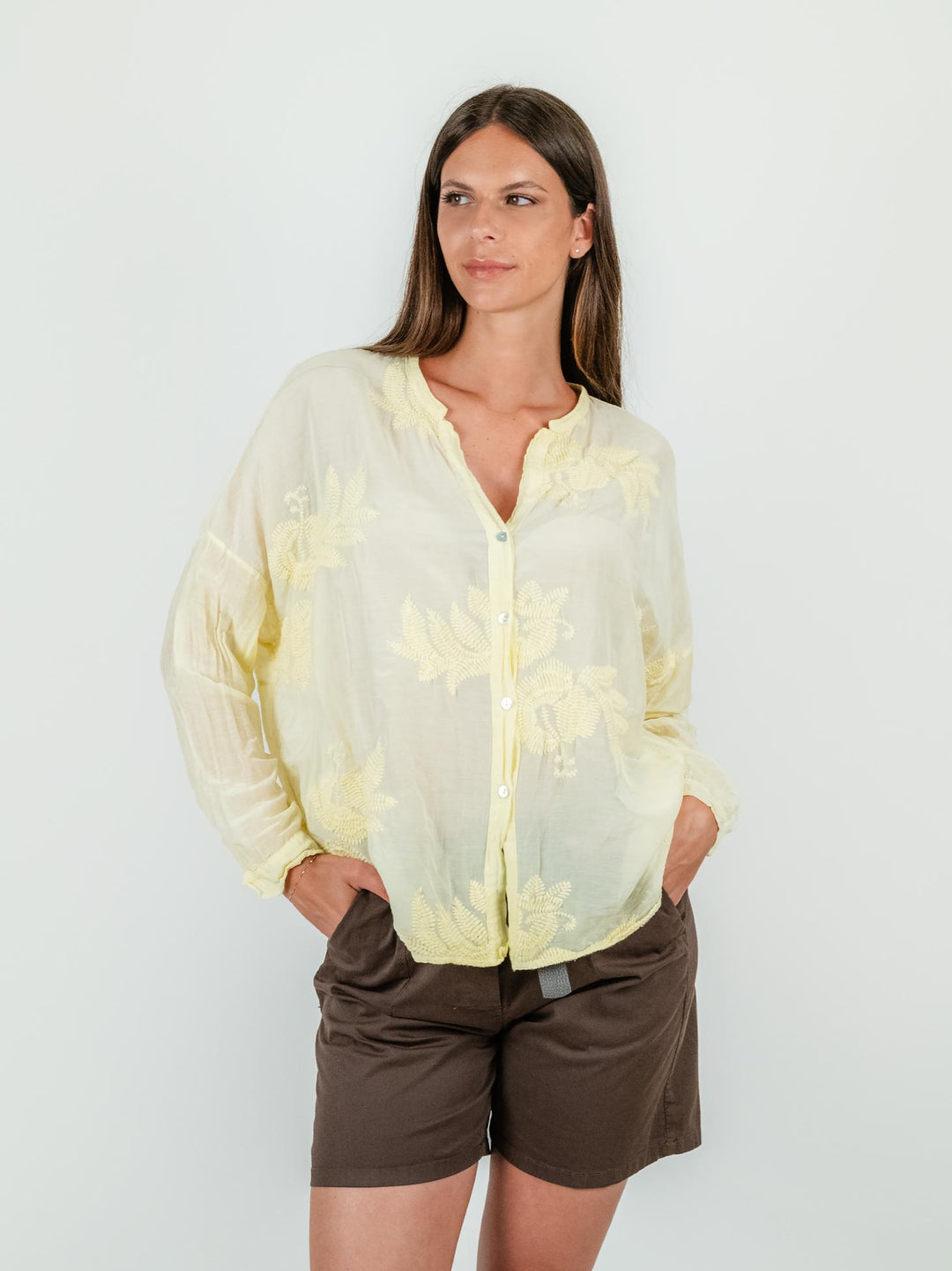 CAMICIA IN  SETA E COTONE  GIALLA