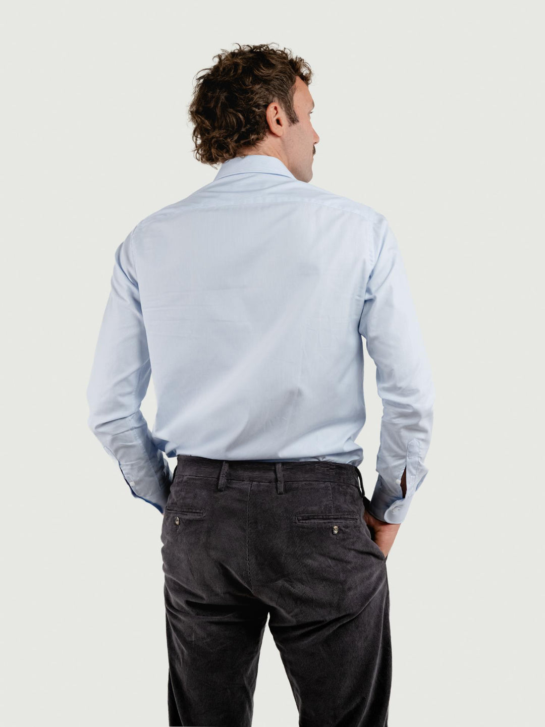 CAMICIA IN TWILL DI COTONE CON FANTASIA MICRORIGA CELESTE