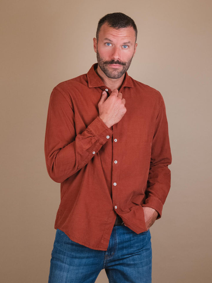CAMICIA IN VELLUTO A COSTINE MATTONE