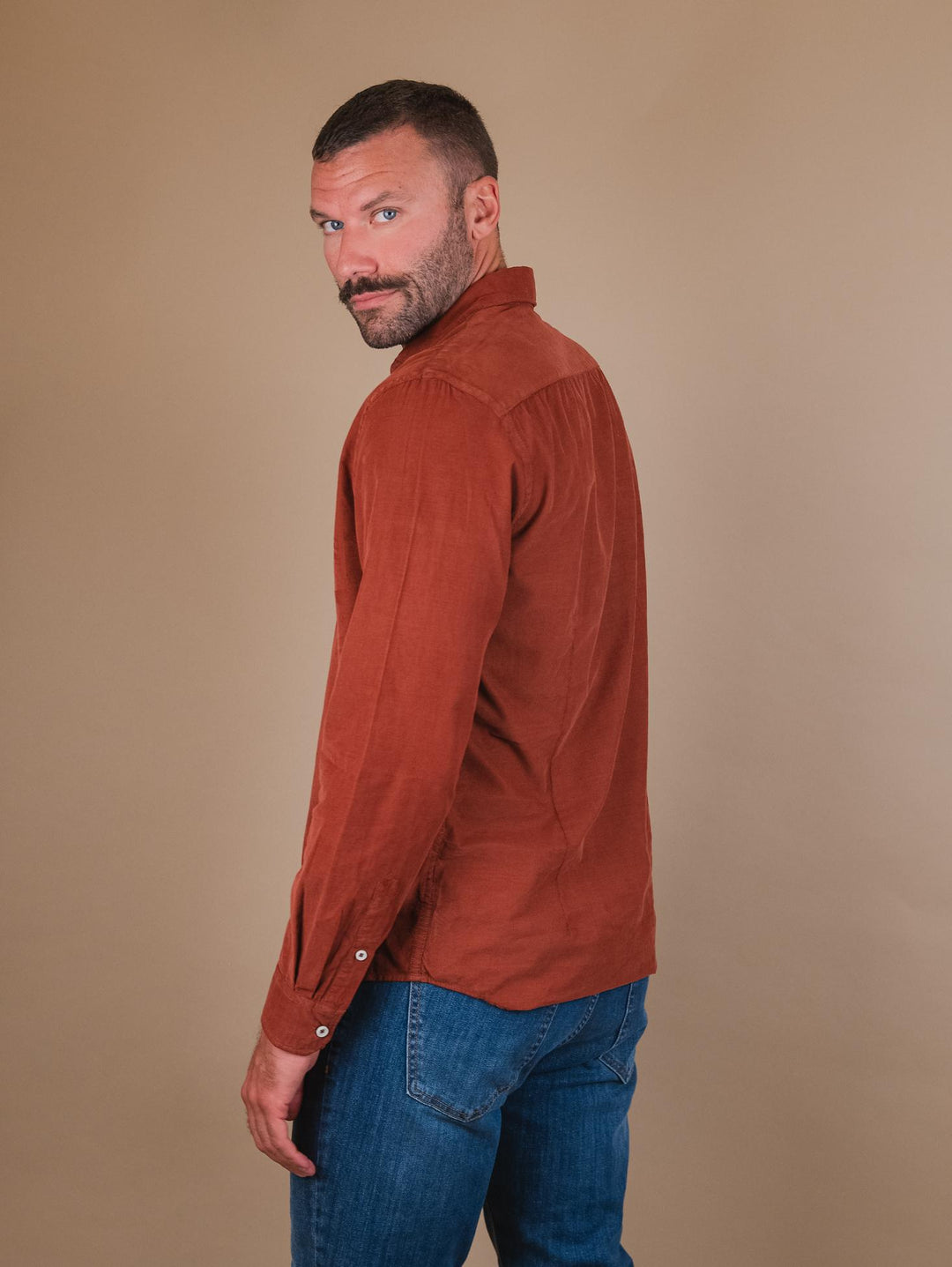 CAMICIA IN VELLUTO A COSTINE MATTONE