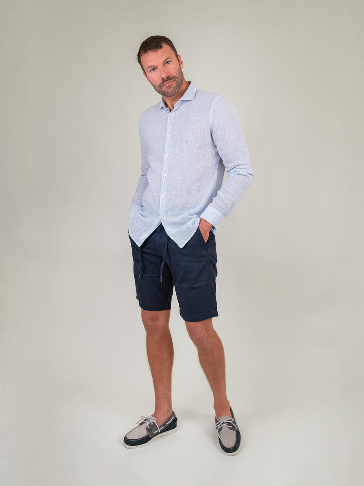 CAMICIA LINO COTONE A RIGHINE BIANCHE E AZZURRE