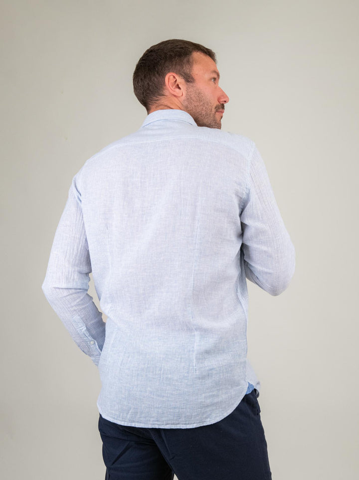 CAMICIA LINO COTONE A RIGHINE BIANCHE E AZZURRE