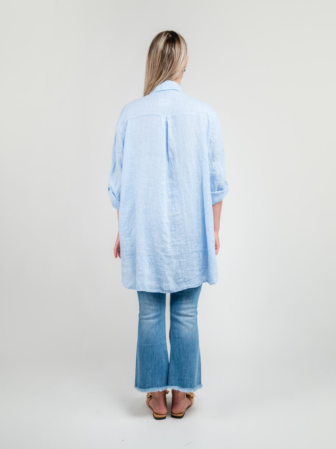 CAMICIA LUNGA IN LINO AZZURRO