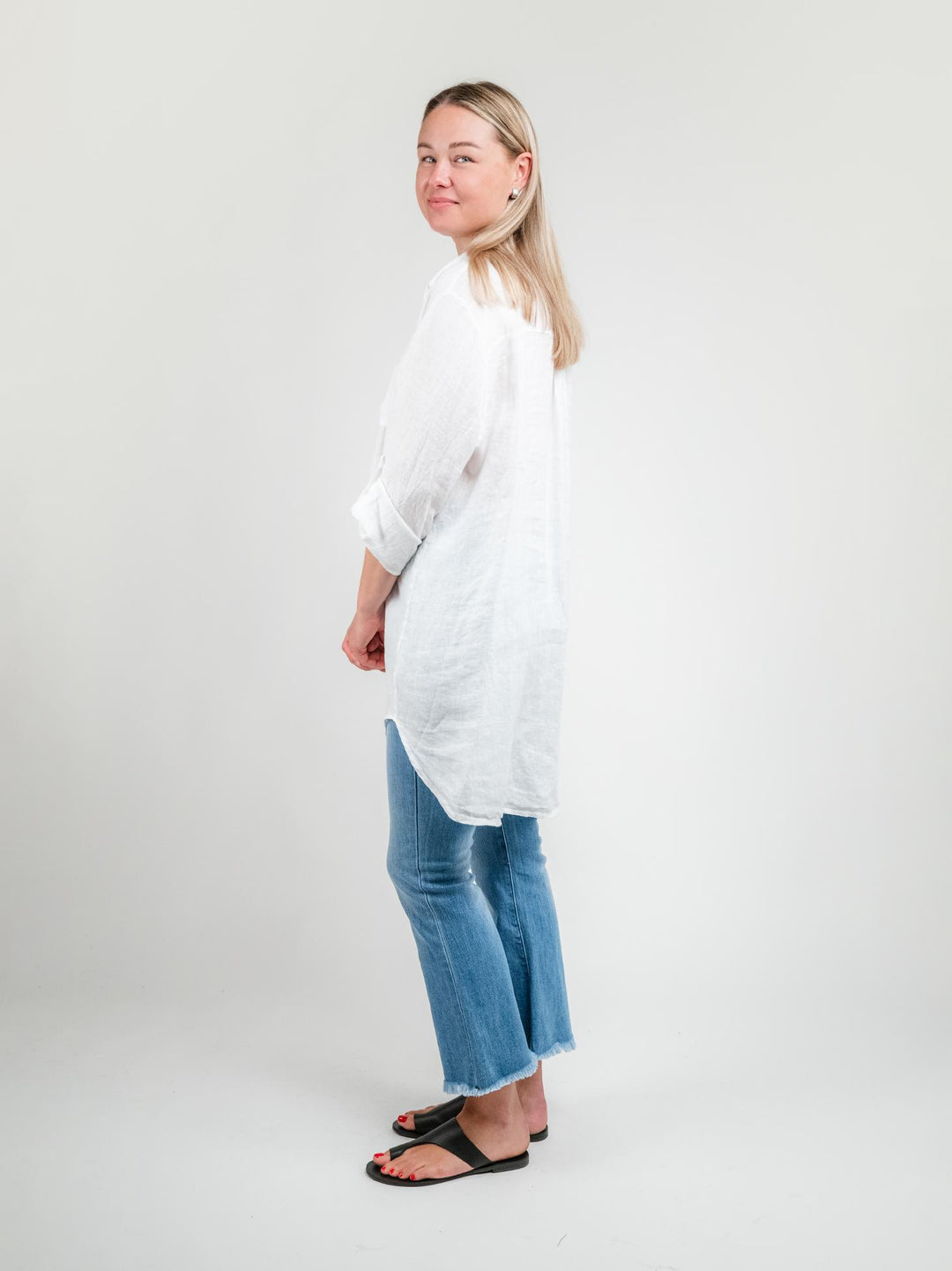 CAMICIA LUNGA IN LINO BIANCO