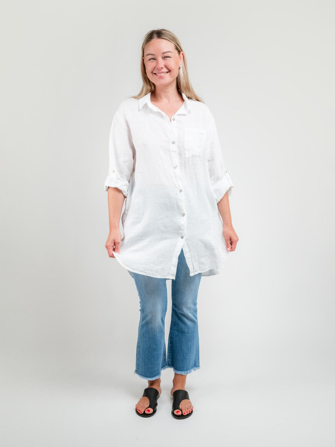 CAMICIA LUNGA IN LINO BIANCO